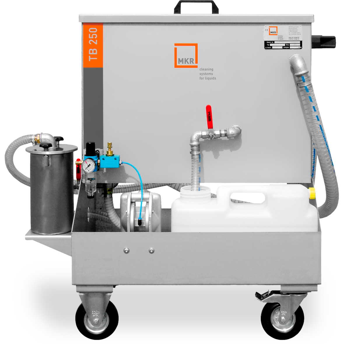 Der mobil oder stationär einsetzbare Fremdölabscheider TB 250 von MKR Metzger arbeitet nach dem Koaleszenzprinzip. Bei einer Durchsatzleistung von 250 l pro Stunde lassen sich Fremdöle aus Waschmedien oder Kühlschmierstoffen wirkungsvoll abscheiden.